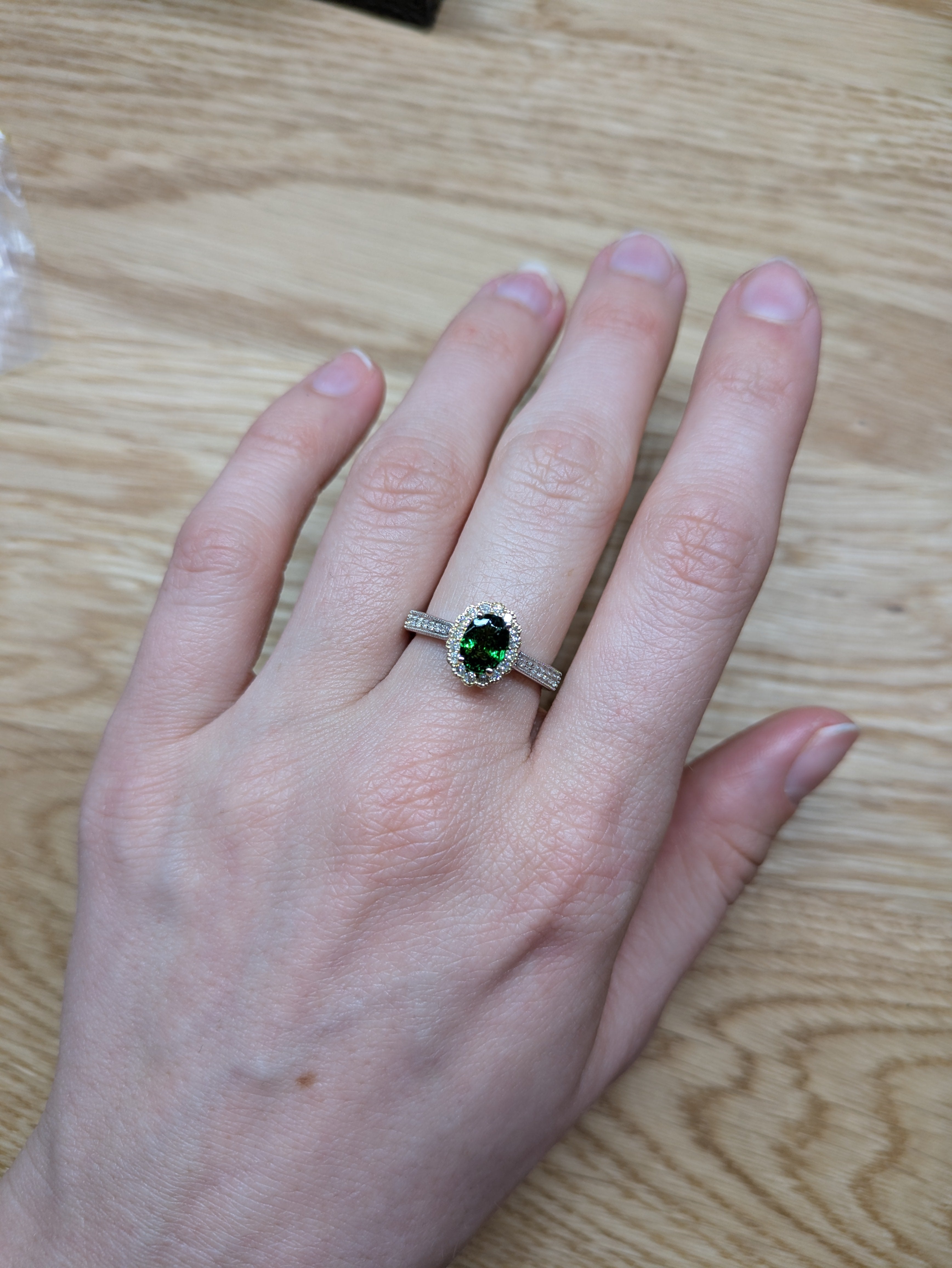 Lincy 14K Dual White Yellow Gold 0.96cts Rare Tsavorite Garnet Diamond Ring | Oval 7.2x5.4mm
