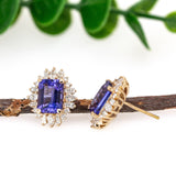 Ayesha 14K Solid Gold Tanzanite Diamond Earrings | Emerald Cut 8x6mm