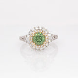 Sirin Solid 14k Dual Gold Demantoid Ring with Natural Diamonds Double Halo | Round 6mm