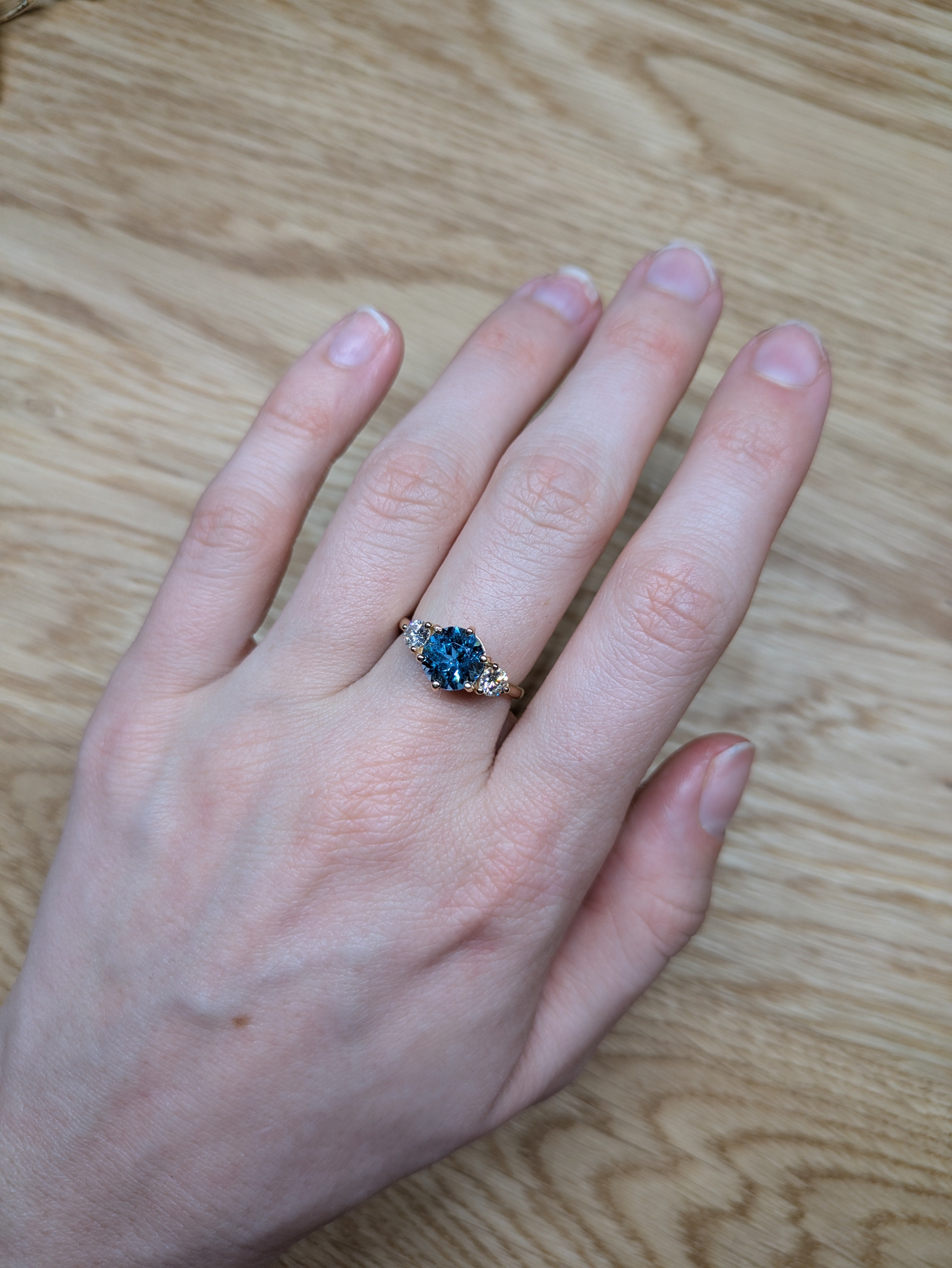 Zuri 14K Yellow Gold 2.1cts Swiss Blue Topaz Diamond Wedding Ring | Round 8mm