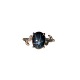 3.7ct Star Sapphire Ring w Natural Diamond Accents in Solid 14K Gold | OV 10x8mm