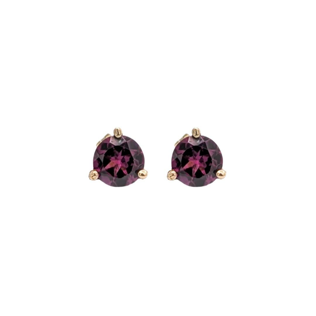 4mm Martini Round Rhodolite Garnet Solitaire Stud Earrings in 14K Yellow Gold