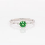 Lyric Solid 14k White Gold Tsavorite Garnet Ring with Natural Diamonds Accents | Round 5mm