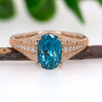 Indu 14K Rose Gold 4.73cts Blue Zircon Diamond Ring | Oval 9x7mm