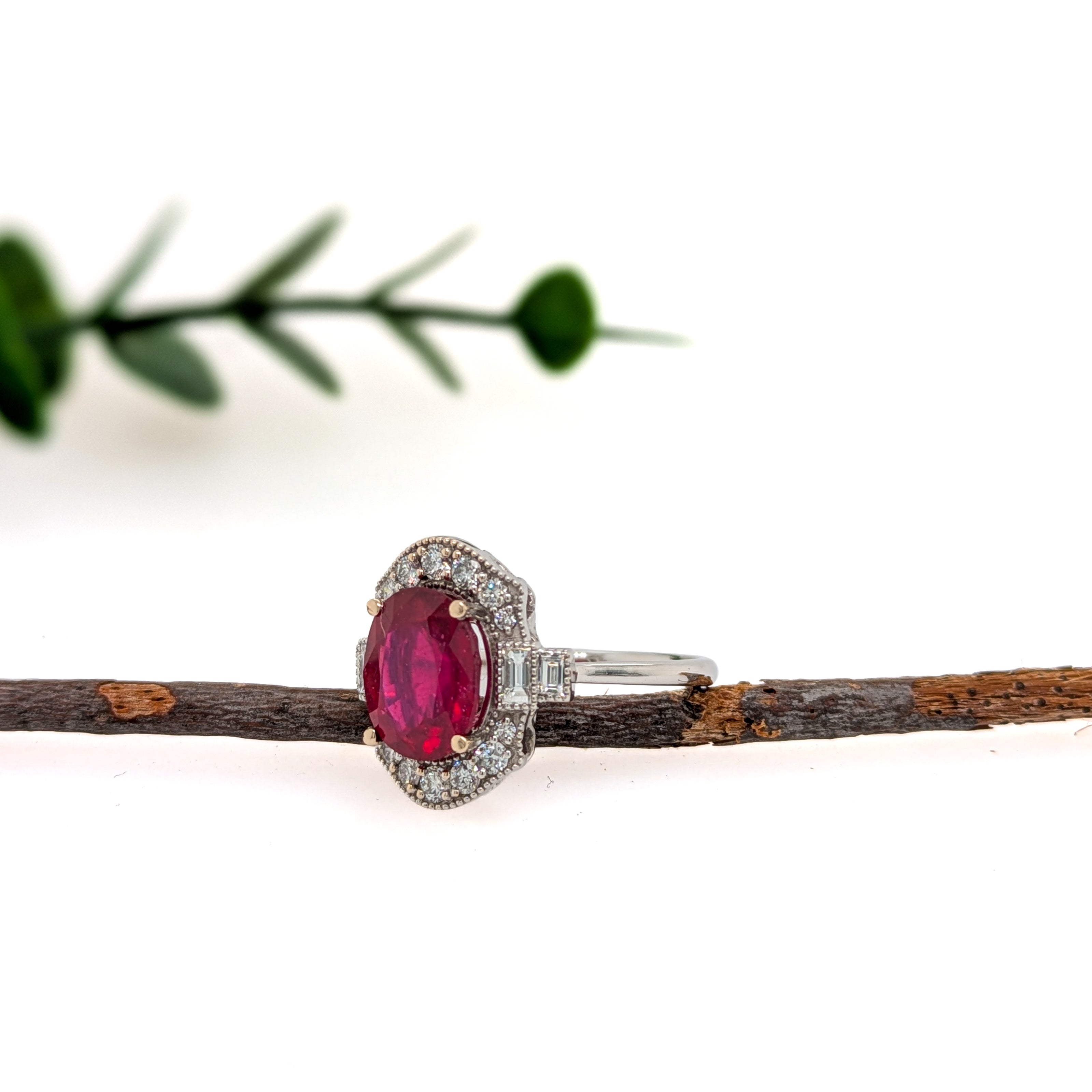 Nitya 14K White Gold 5.08cts Madagascar Ruby Diamond Ring | Oval 11x9mm