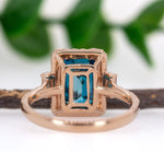 Tanvi 14K Rose Gold 6.68cts Blue Zircon Diamond Ring | Emerald Cut 9.5x7mm