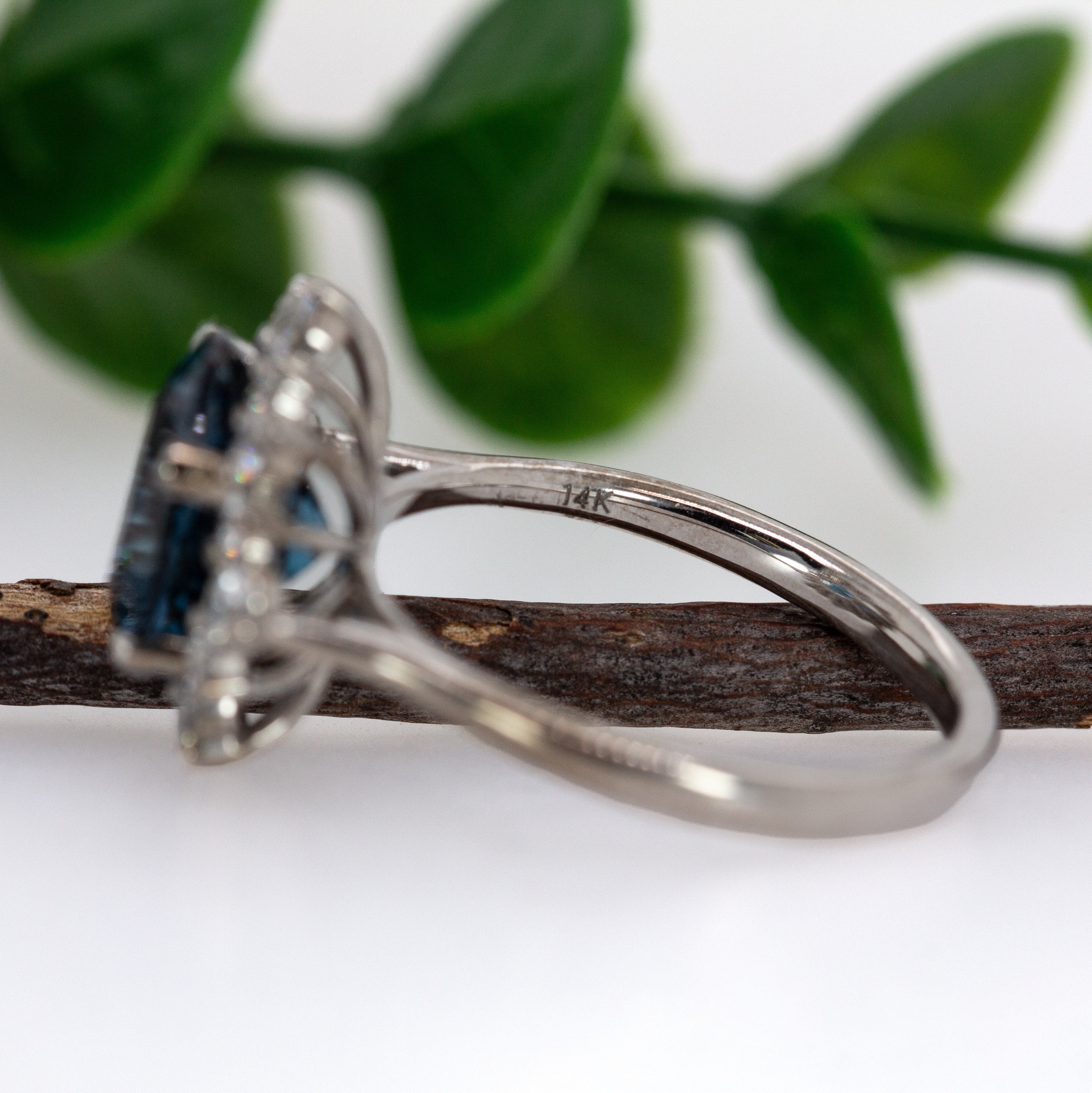 Tanu 14K White Gold 4.05cts London Blue Topaz Diamond Ring | Round 10mm