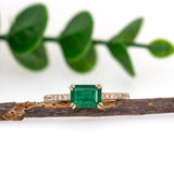 Sidha 14K Yellow Gold Colombian Emerald Diamond Ring | EM 7x5mm