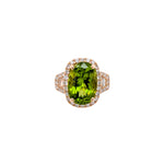 Akira 14K Yellow Gold 7.3cts Peridot Diamond Ring | Cushion Cut 14x10mm