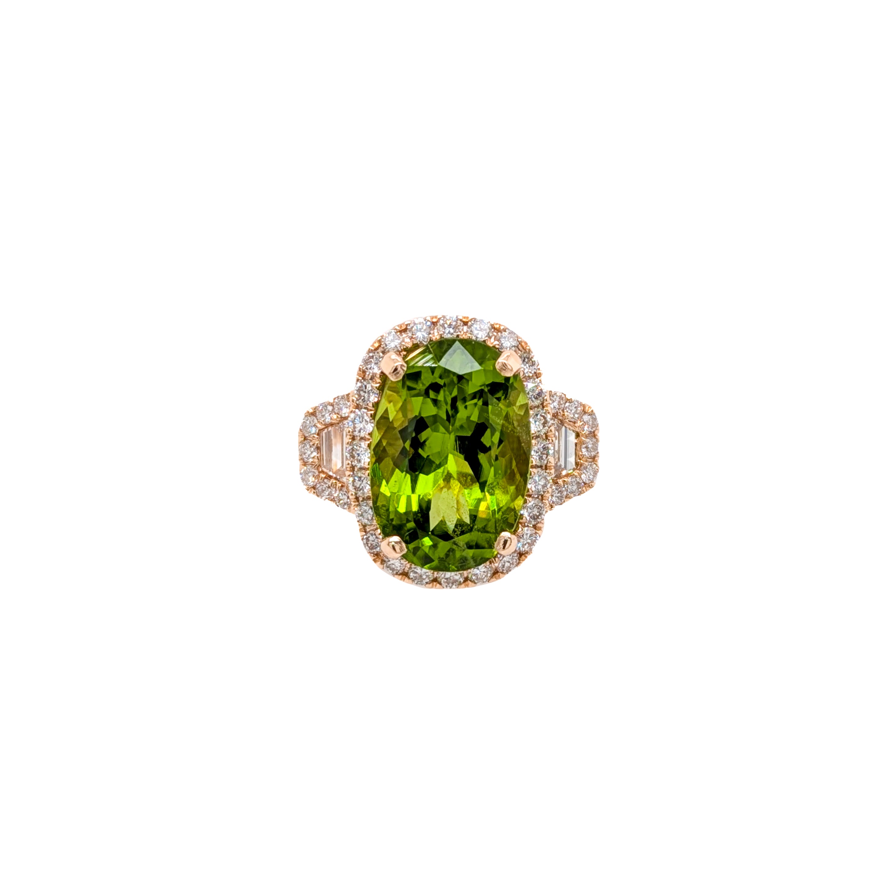 Akira 14K Yellow Gold 7.3cts Peridot Diamond Ring | Cushion Cut 14x10mm