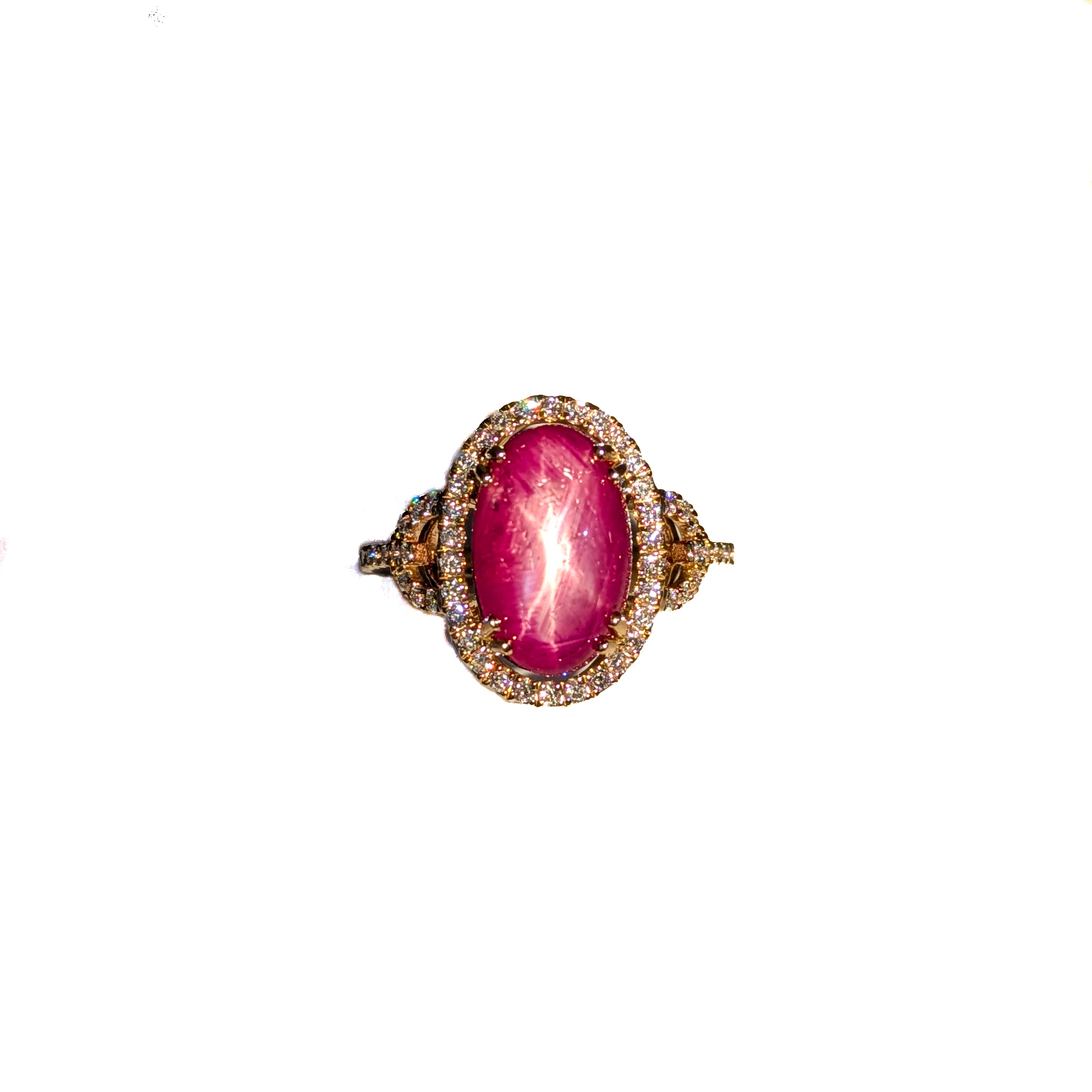 Angelic 14K Yellow Gold 5.87cts Star Ruby Diamond Wedding Ring | Oval - 12.5X8mm