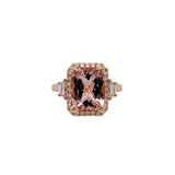 Stella 14K Rose Gold 3.7cts Peach Morganite Diamond Ring | Cushion 11x8mm