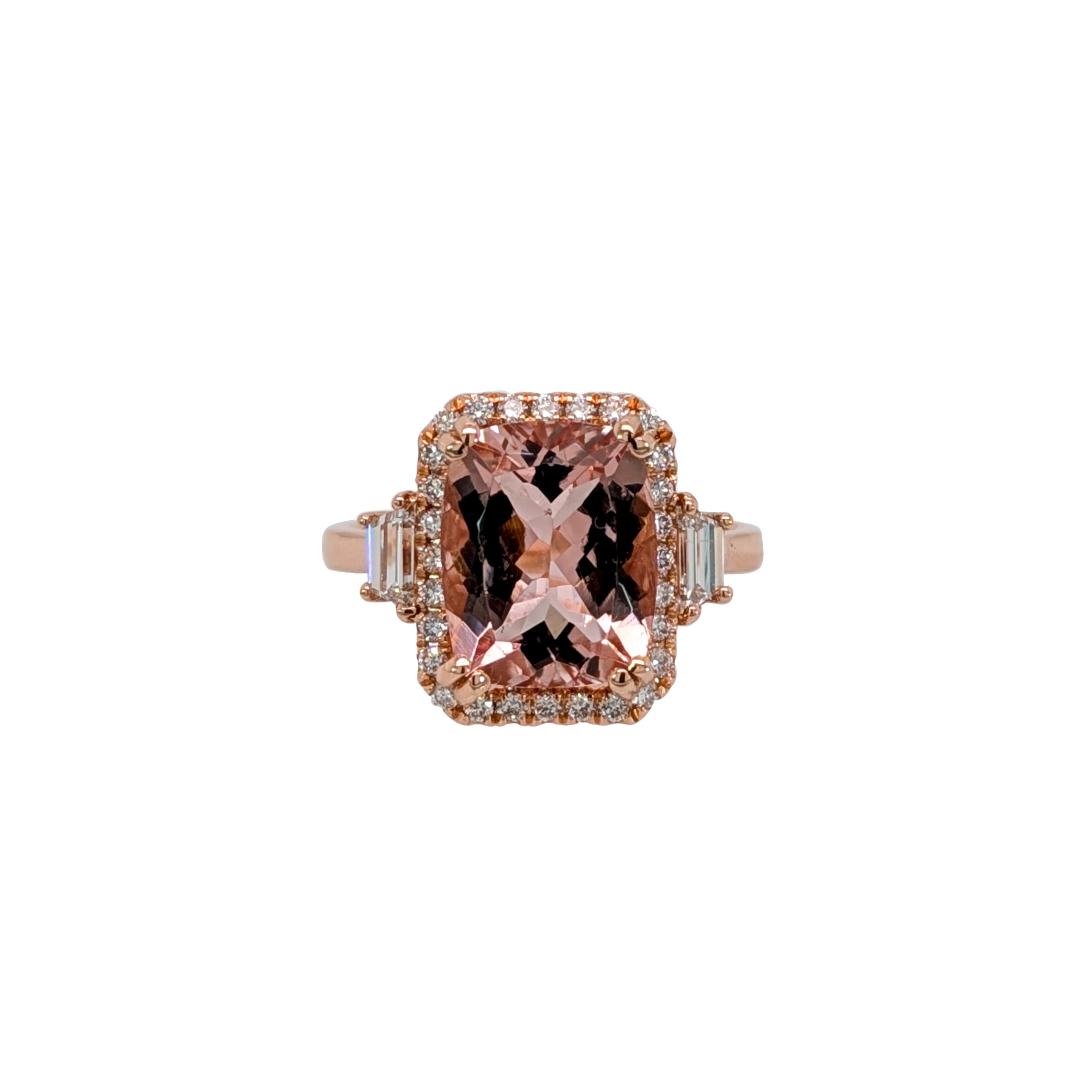 Stella 14K Rose Gold 3.7cts Peach Morganite Diamond Ring | Cushion 11x8mm