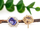 Ayesha 14K Solid Gold Tanzanite Diamond Earrings | Emerald Cut 8x6mm