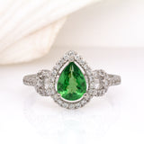 Ivy 14K White Gold Tsavorite Garnet and Natural Diamonds Ring | PE 8x6mm