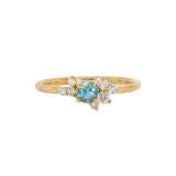 Ela 14K Yellow Gold Cambodian Blue Zircon Diamond Ring | Round 4mm