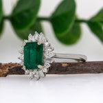 Mukta 14K White Gold 1.66cts Zambian Emerald Diamond Ring | Emerald Cut  8x6mm