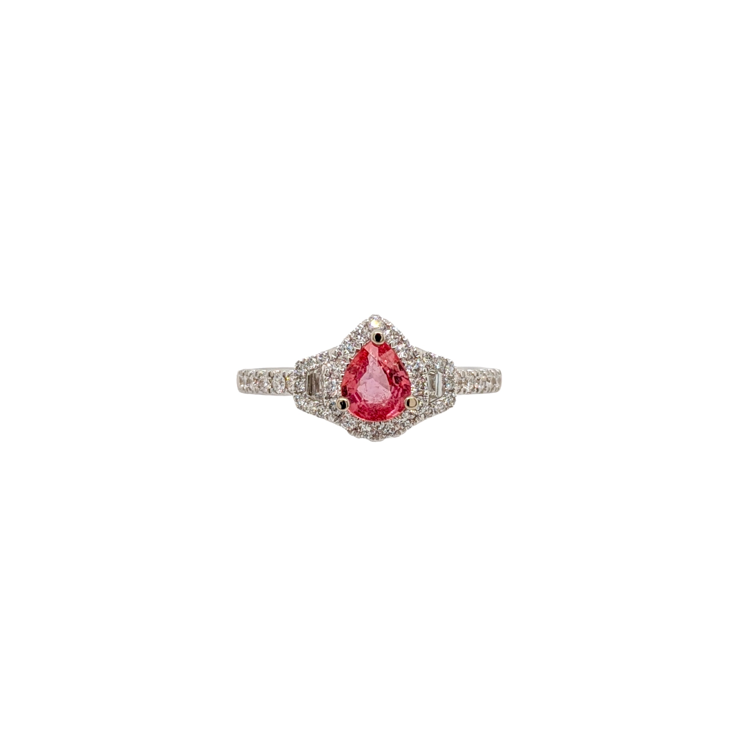 Samira 14K White Gold 0.575cts Padparadscha Sapphire Diamond Ring | Pear Shape 6x4.6mm
