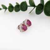 Nia 14K Solid Gold Madagascar Ruby Diamond Earrings | Trillion Shape 9x7mm