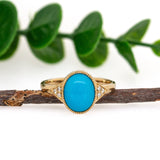 Shivi 14K Yellow Gold Arizona Sleeping Beauty Turquoise Diamond Ring | Oval 10x8mm