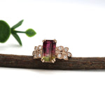 adny 14k rose gold 2.61cts bi-color tourmaline diamond ring | emerald cut 10.3x6.2mm