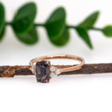 Emma 14K Rose Gold Madagascar Grey Spinel Diamond Ring | Cushion Shape 8x4.5mm