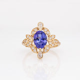 Ishira 14k Solid Gold Tanzanite Ring with Natural Diamonds Accents | Oval 9x7mm