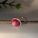 Angel 8.4cts Star Ruby Ring w Natural Diamond Accents in Solid 14K Gold | OV 12x10mm