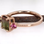 Avila 14K Rose Gold 3.55cts Bi-color Tourmaline Diamond Ring w 3mm Pink Tourmaline Accents | Emerald Cut - 9x6mm