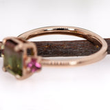 Avila 14K Rose Gold 3.55cts Bi-color Tourmaline Diamond Ring w 3mm Pink Tourmaline Accents | Emerald Cut - 9x6mm