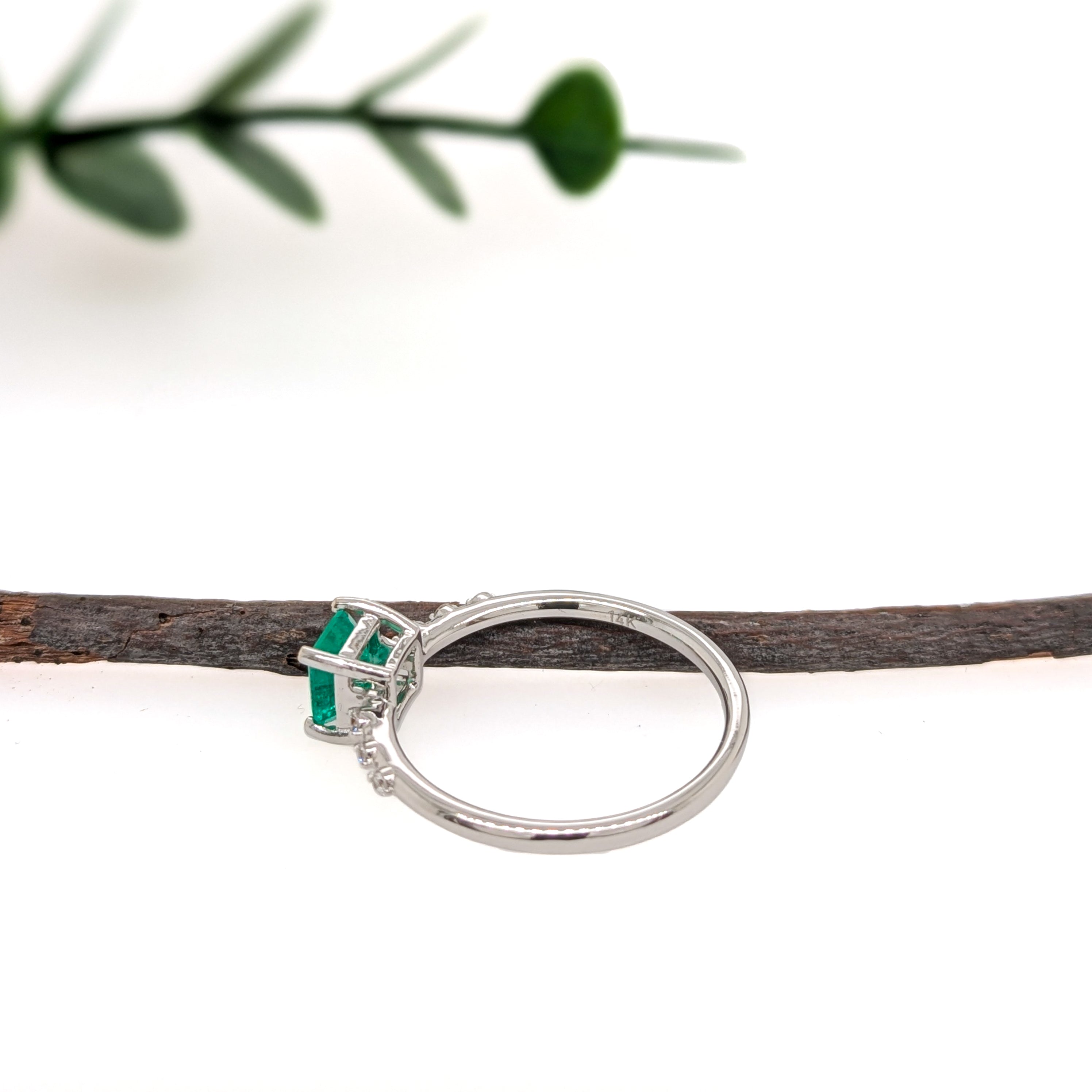 Nainika 14K White Gold 0.57cts Ethiopian Emerald Diamond Ring |  Asscher Cut 5mm