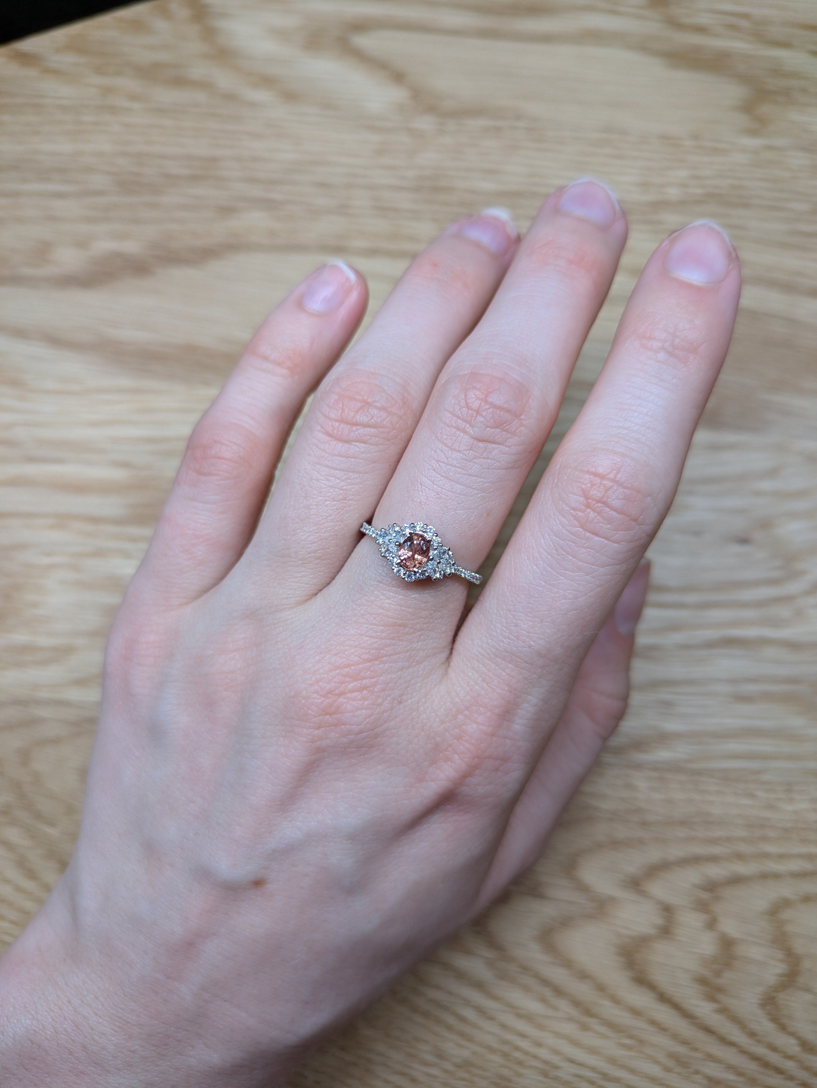 Radha 14K White Gold 0.53cts Padparadscha Sapphire Diamond Ring | Oval 5x4mm