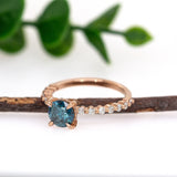 Manvi 14K Rose Gold Blue Diamond and White Diamond Ring | Round 6.45mm