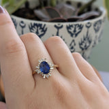 Advika 14K Yellow Gold Ceylon Sapphire Diamond Ring | Oval 8x6mm