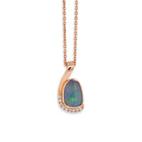 Ophelia Solid 14k Rose Gold Boulder Opal Pendant with Earth Mined Diamonds Accents