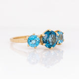 Aveline 14k Solid Gold London Blue Topaz Ring, Three Stone Setting | Round 8mm
