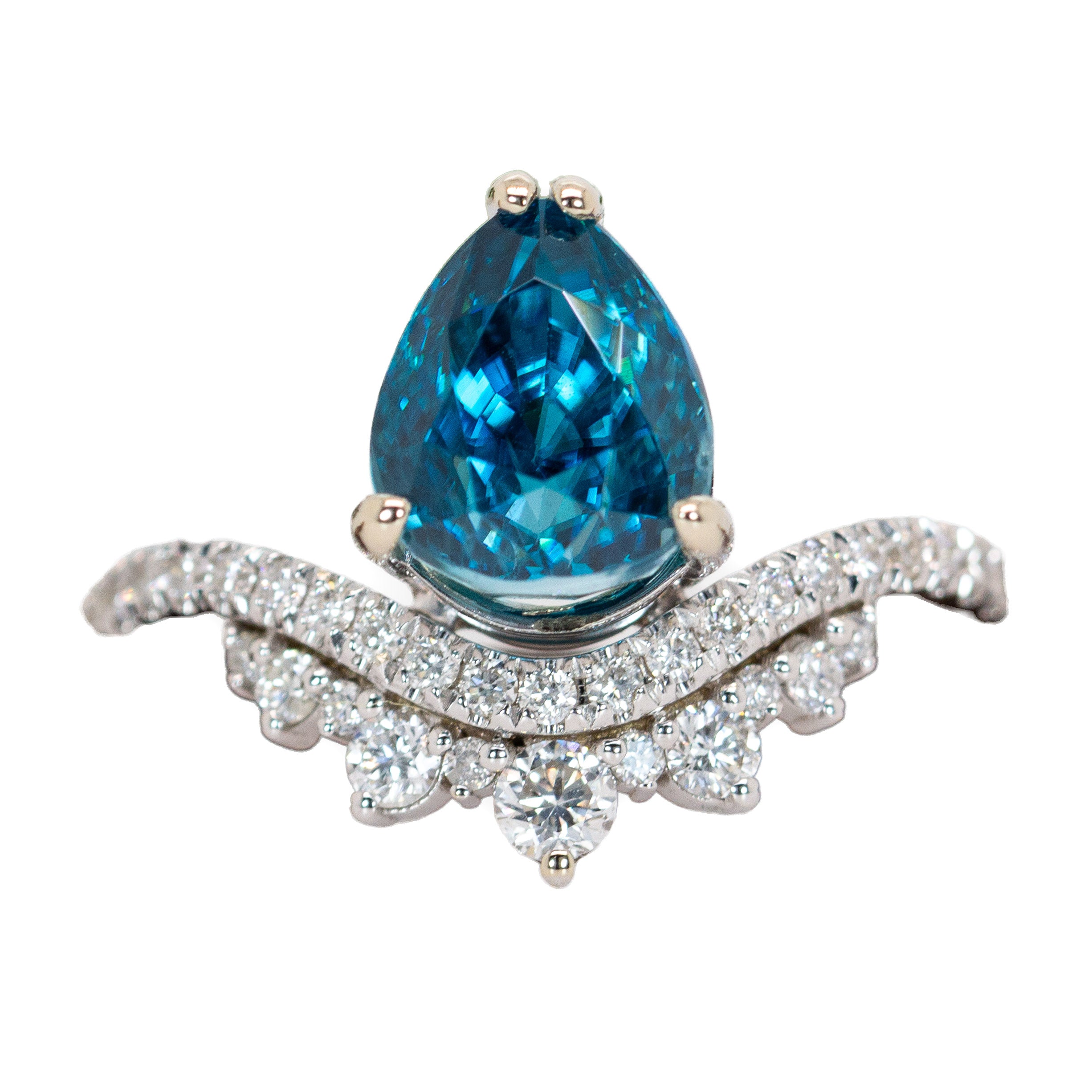 Anu 14K White Gold 3.78cts Blue Zircon Diamond Ring | Pear Shape 9x7mm