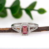 Navika 14K White Gold Pink Tourmaline Diamonds Ring | EM 6x4mm