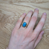 3.3ct Sonoran Turquoise Ring w Natural Diamond Accents in 14K Gold | CU 12x9mm