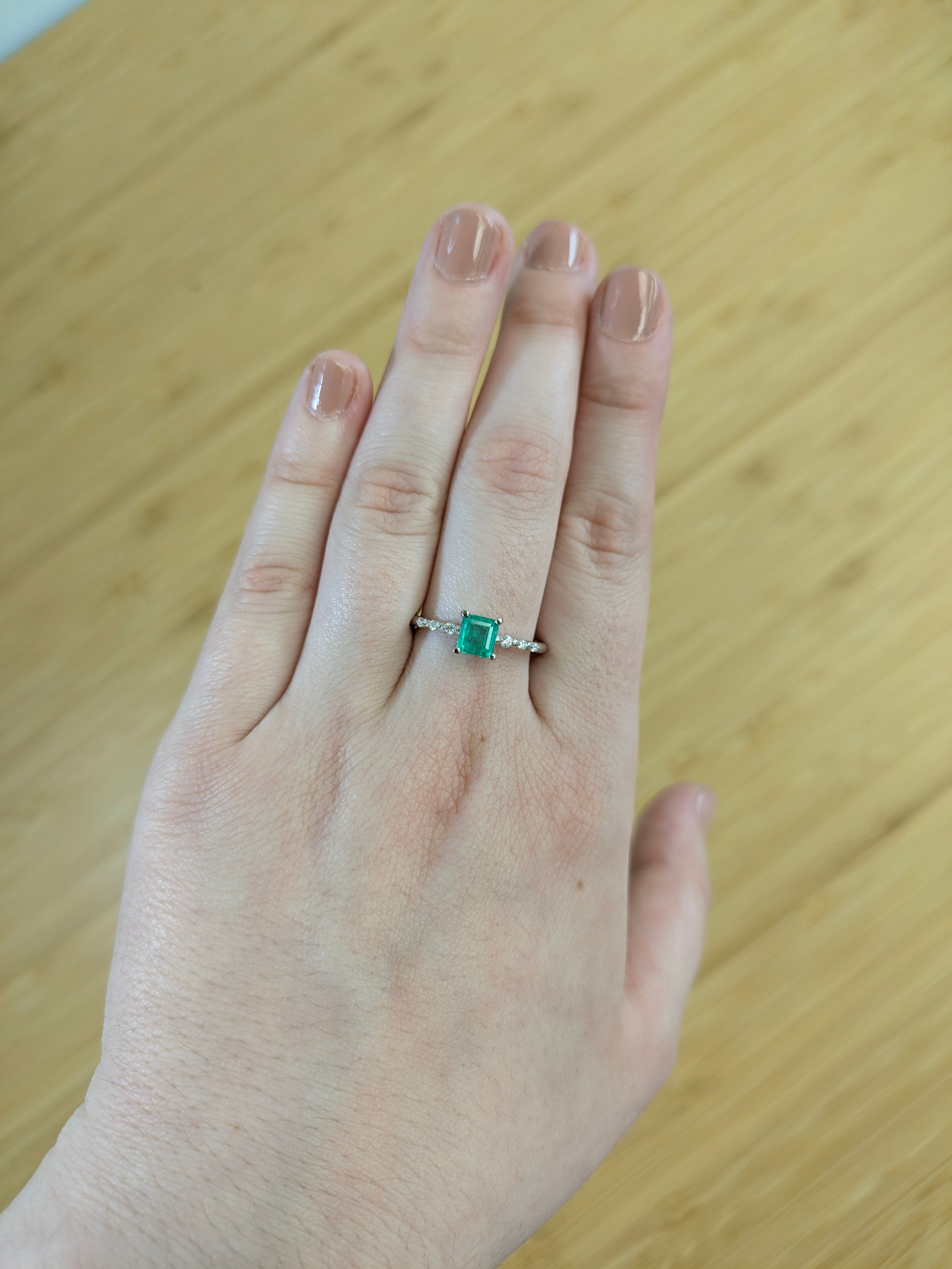 Nainika 14K White Gold 0.57cts Ethiopian Emerald Diamond Ring |  Asscher Cut 5mm