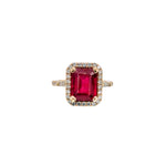 Alma 14K Yellow Gold 4.25cts Madagascar Ruby Diamond Ring | Emerald Cut 10x8mm