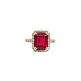 Alma 14K Yellow Gold 4.25cts Madagascar Ruby Diamond Ring | Emerald Cut 10x8mm