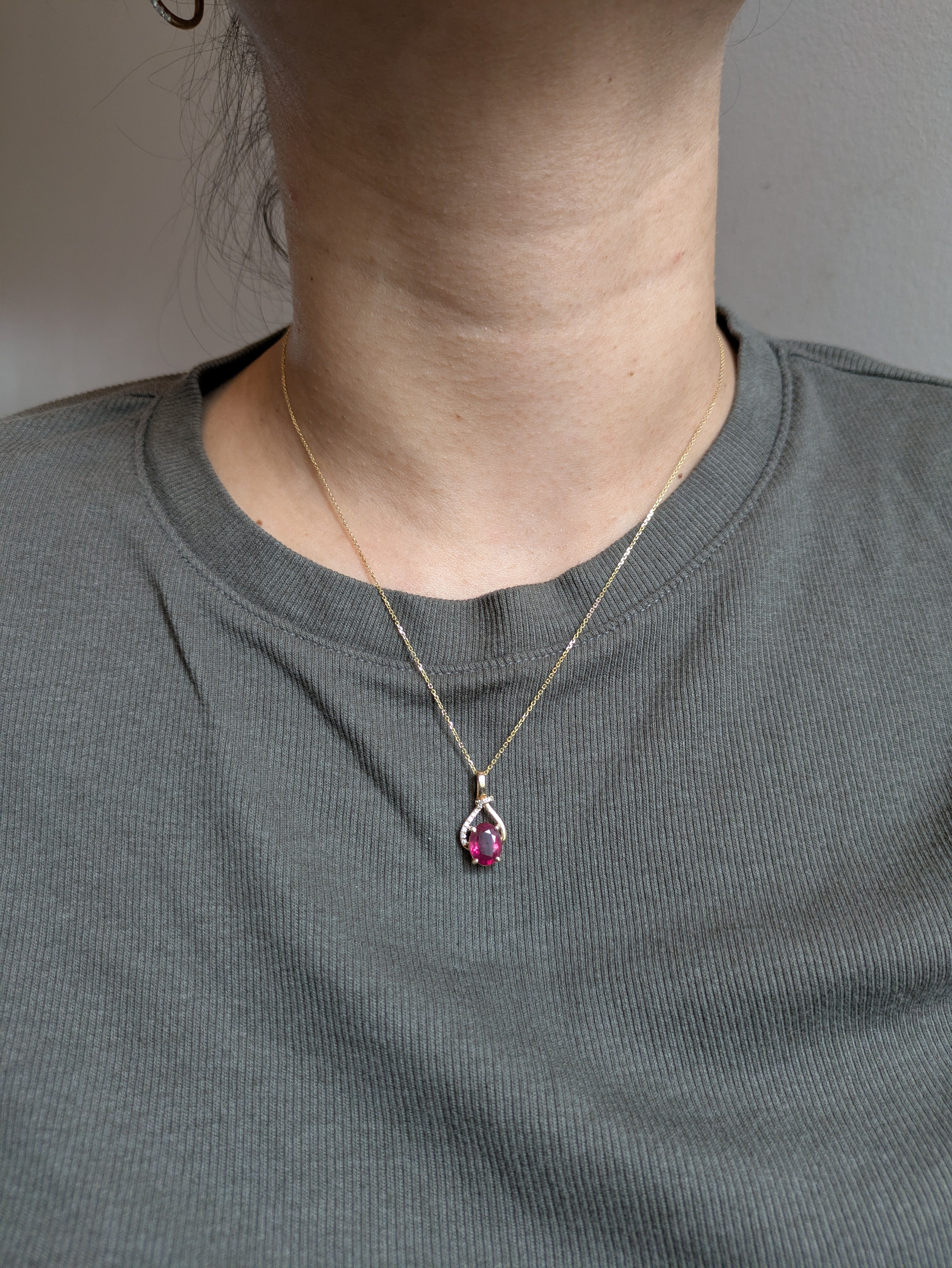 Rhyah 14K Yellow Gold 1.95cts Ruby Diamond Pendant | Oval 9x7mm