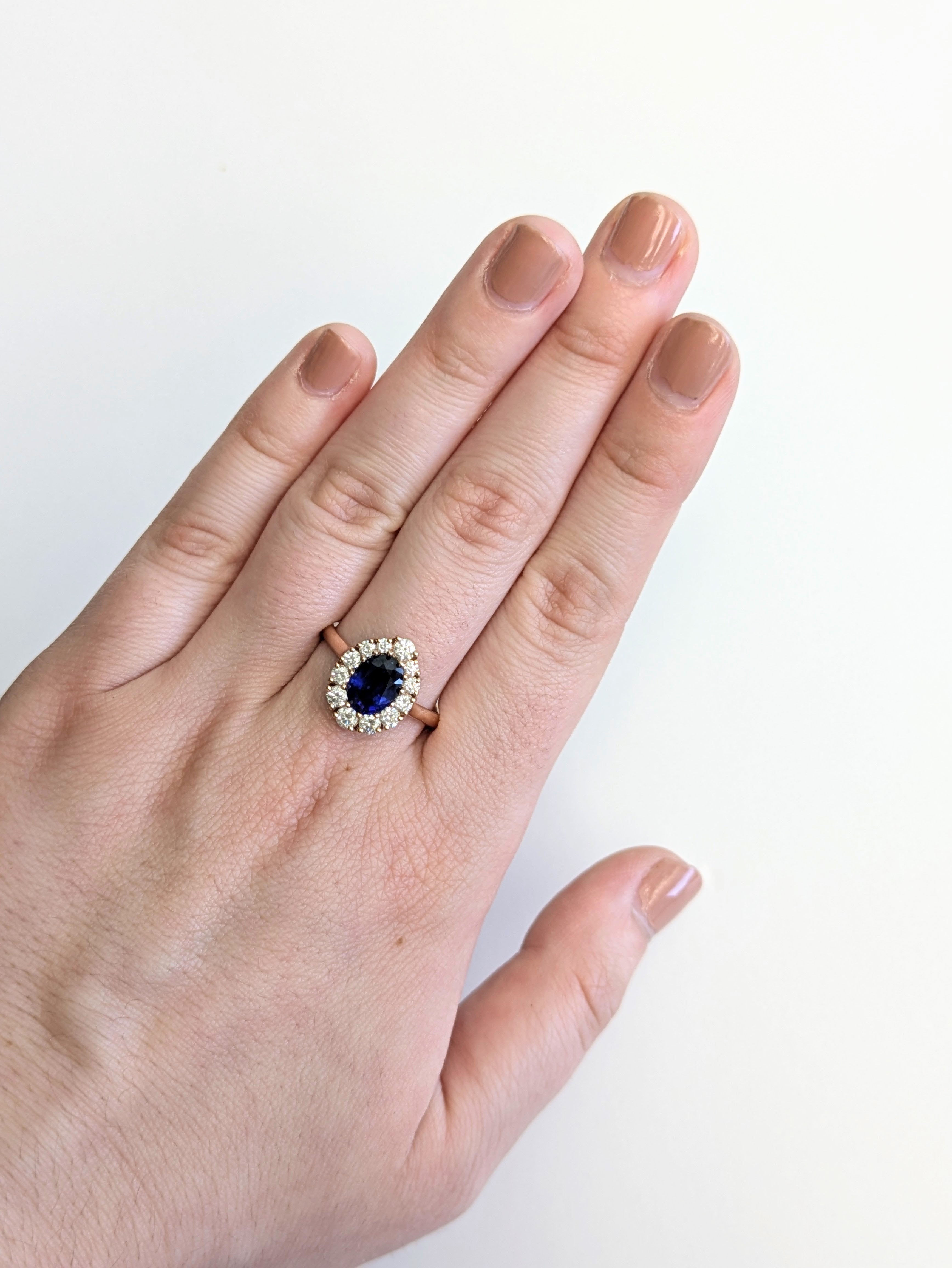 Chandra 14K Rose Gold 1.76Cts Ceylon Sapphire Diamond Ring | Oval 8x6mm