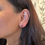Madagascar Ruby Earrings w Diamond Halo in Solid 14K Gold | PE 8x6mm
