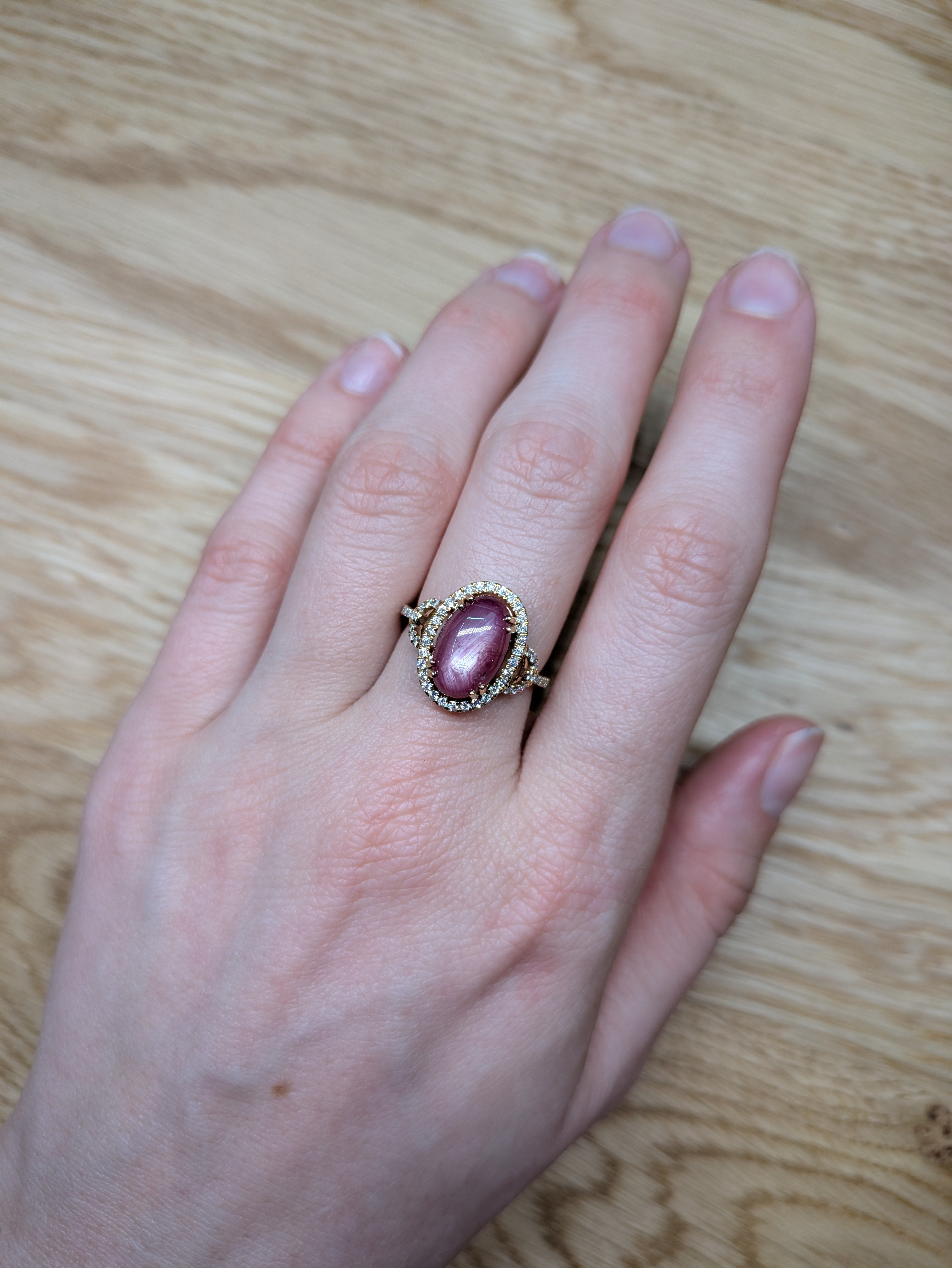 Angelic 14K Yellow Gold 5.87cts Star Ruby Diamond Wedding Ring | Oval - 12.5X8mm