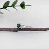 Dainty Green Tsavorite Ring w Natural Diamond Accents in Solid 14k Gold | RD 5mm