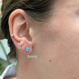 Saffira Electric Blue Zircon Stud Earrings: 14k Solid Gold,  Round 5mm