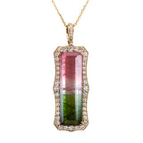 10ct Watermelon Tourmaline Pendant 14K Yellow Gold with Natural Earth Mined Diamonds | EM 26.5x8mm