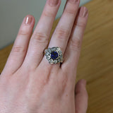 Tomie 14K White Gold 2.13cts Ceylon Sapphire Diamond Ring | Round 7mm